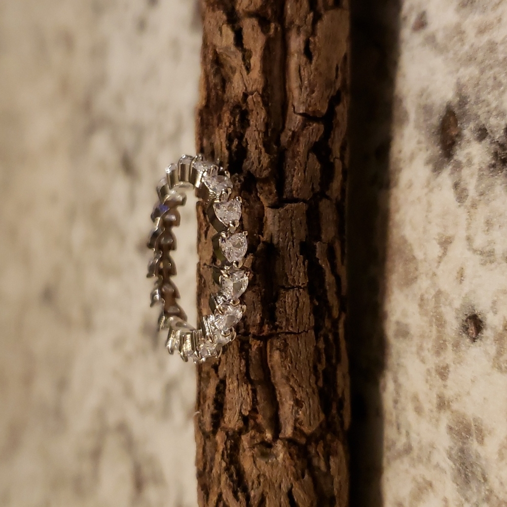Heart Shaped Cubic Zirconia Eternity Band Size 6